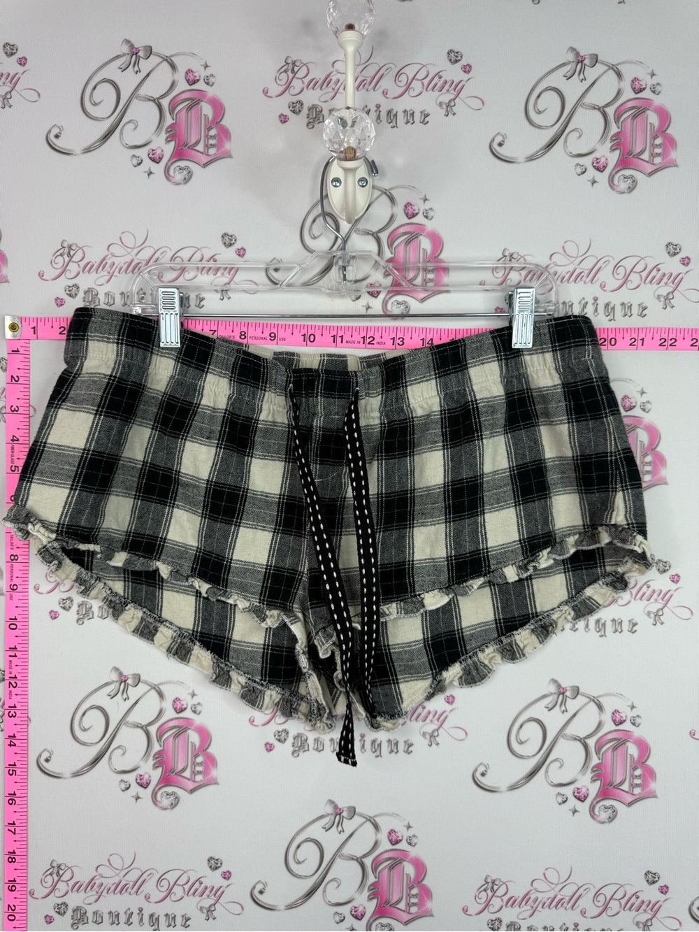 Garage shorts Black & White Plaid Frayed Lounge Shorts